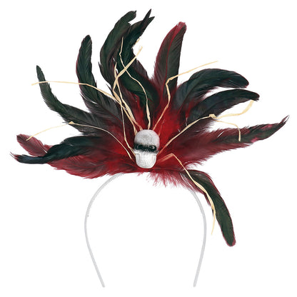 Serre-tête Plumes Luxe Crâne Noir - Accessoire Cabaret Gothique