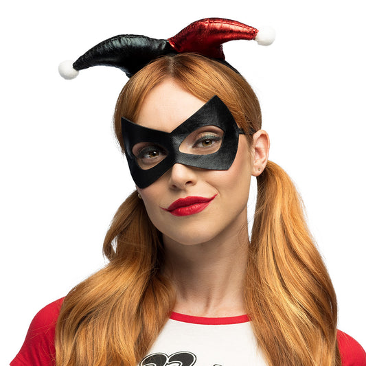 Masque et Serre-tête Arlequin noir et rouge - Déguisement