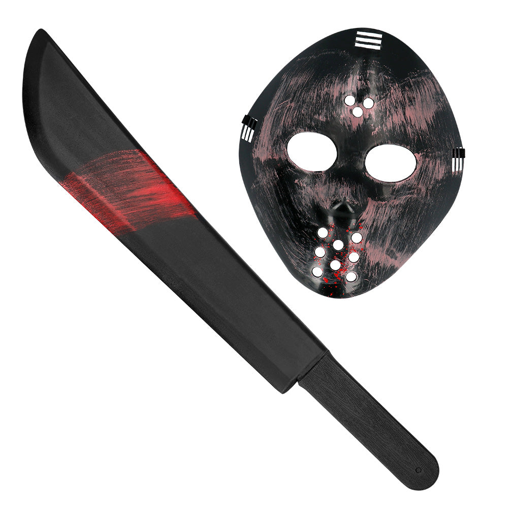 Masque Jason Hockey avec Machette Sanglante Halloween