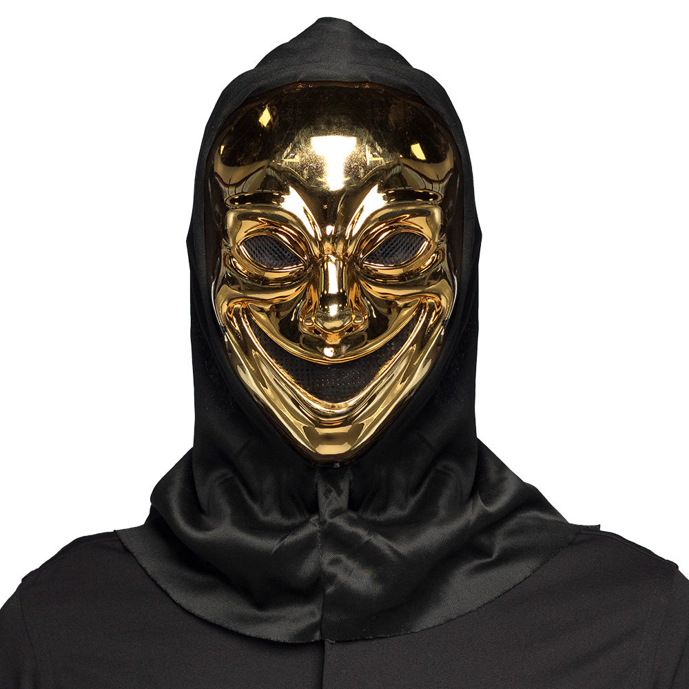 Masque Or Brillant avec Capuche Noire - Déguisement Mystérieux