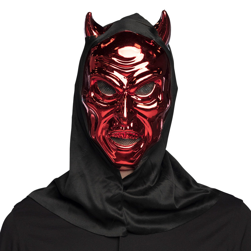 Masque Diable Rouge Métallisé avec Cornes - Déguisement Halloween