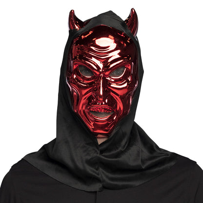 Masque Diable Rouge Métallisé avec Cornes - Déguisement Halloween