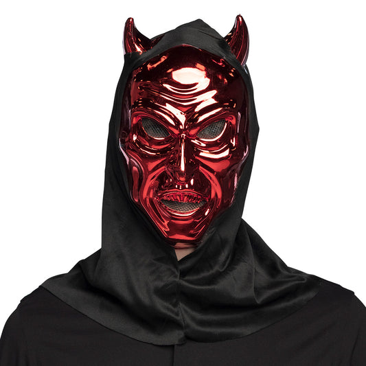 Masque Diable Rouge Métallisé avec Cornes - Déguisement Halloween