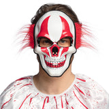 Masque Crâne Clown Rouge et Blanc avec Cheveux - Halloween