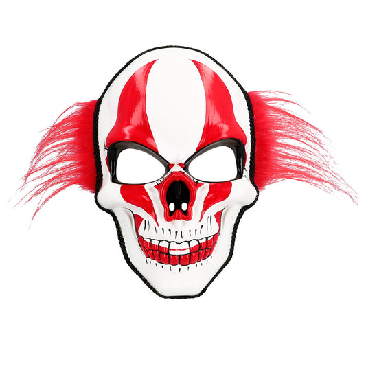 Masque Crâne Clown Rouge et Blanc avec Cheveux - Halloween