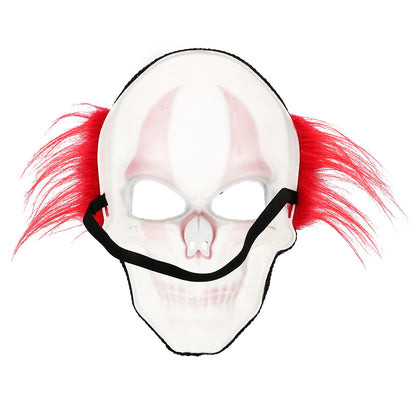 Masque Crâne Clown Rouge et Blanc avec Cheveux - Halloween