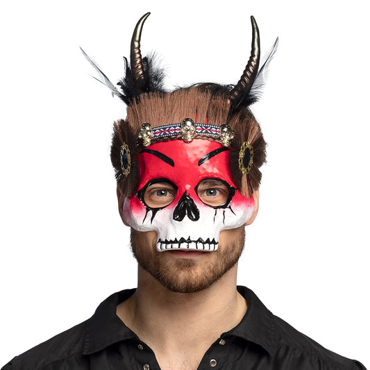 Masque Démon Luxe avec Cornes - Déguisement Halloween Adulte