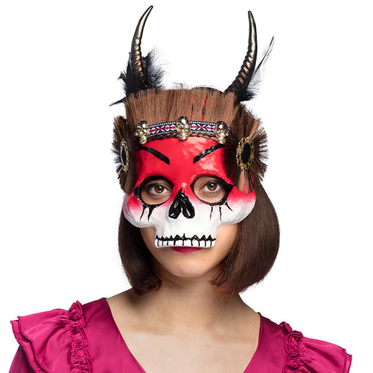Masque Démon Luxe avec Cornes - Déguisement Halloween Adulte