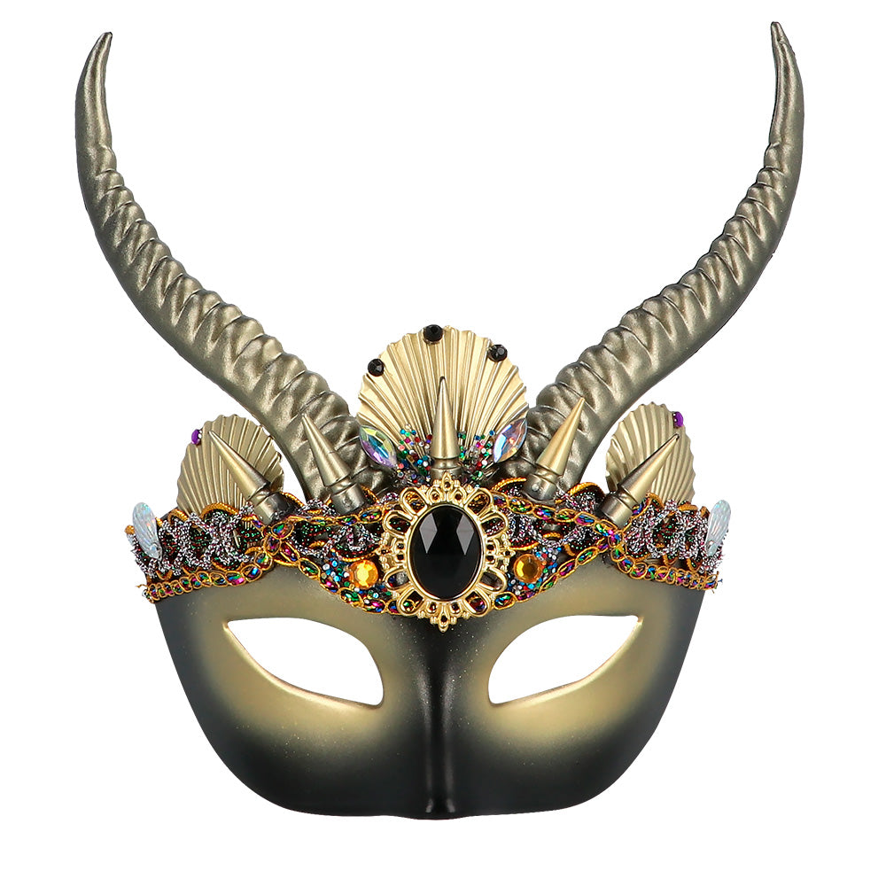 Masque Démon Cornes Doré - Accessoire Halloween Luxe