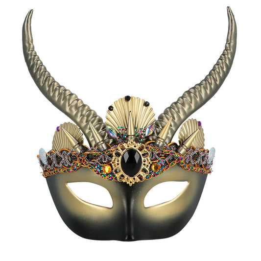 Masque Démon Cornes Doré - Accessoire Halloween Luxe