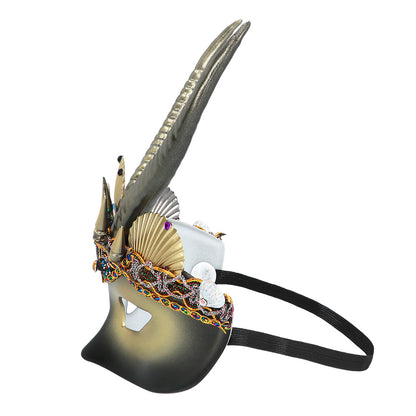 Masque Démon Cornes Doré - Accessoire Halloween Luxe