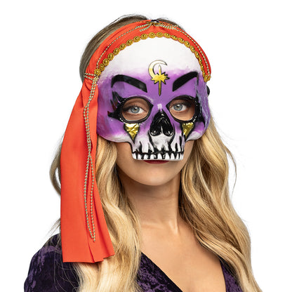 Masque Crâne Sorcière Mystique avec Voile Rouge et Accessoires