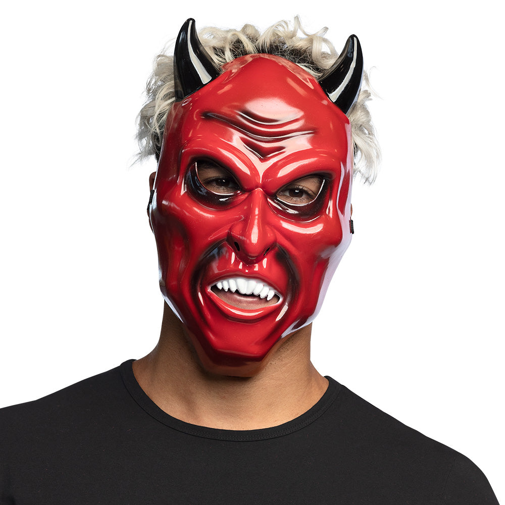 Masque Diable Cornes avec Cheveux Blancs - Déguisement Halloween
