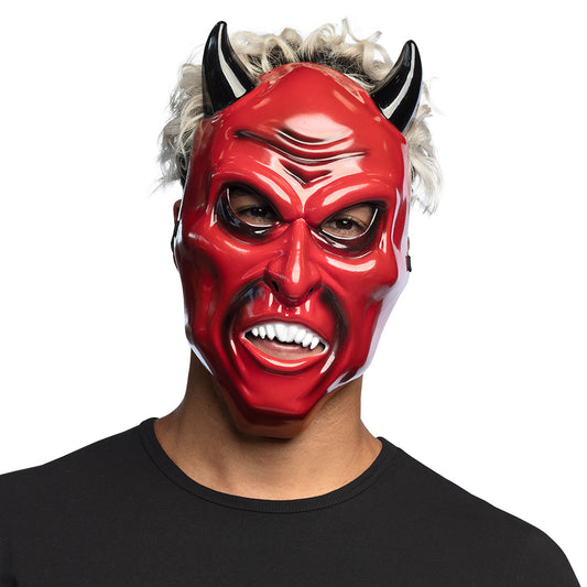 Masque Diable Cornes avec Cheveux Blancs - Déguisement Halloween