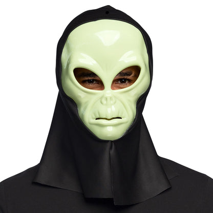 Masque Alien Phosphorescent avec Cagoule Noire - Déguisement Extraterrestre