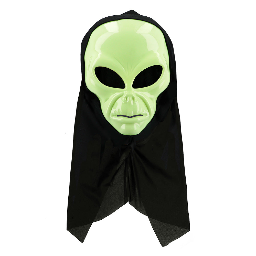 Masque Alien Phosphorescent avec Cagoule Noire - Déguisement Extraterrestre