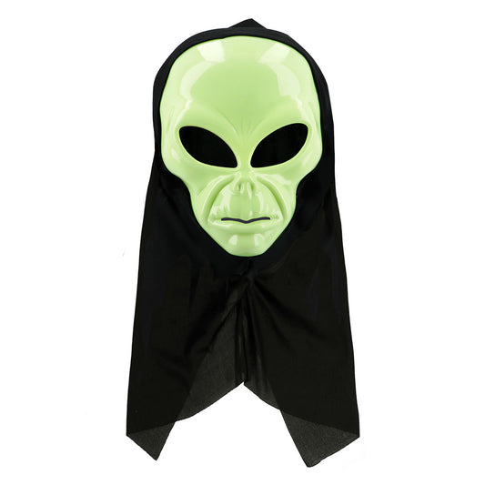 Masque Alien Phosphorescent avec Cagoule Noire - Déguisement Extraterrestre