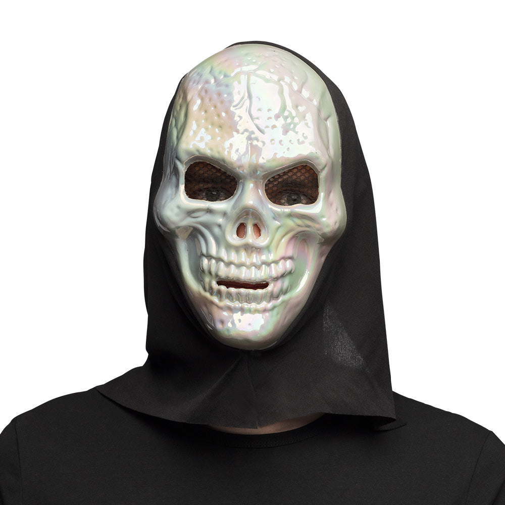 Masque Crâne Holographique avec Capuche Noire - Déguisement Halloween