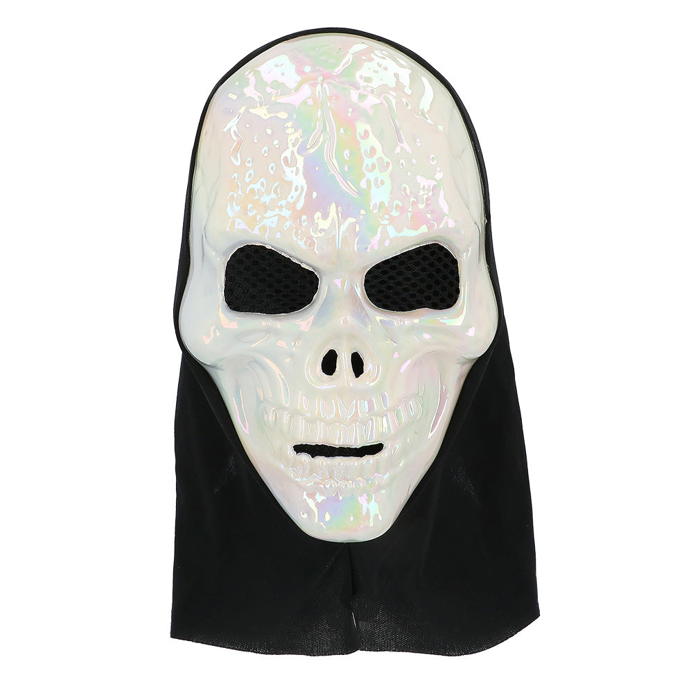Masque Crâne Holographique avec Capuche Noire - Déguisement Halloween
