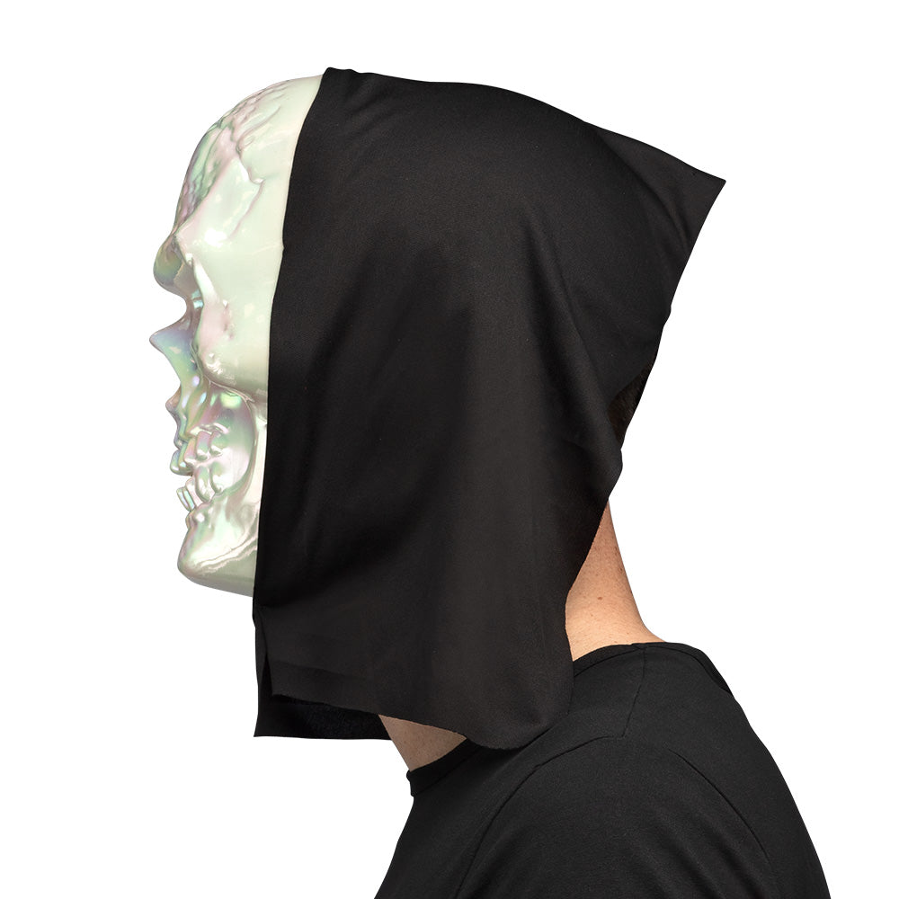Masque Crâne Holographique avec Capuche Noire - Déguisement Halloween