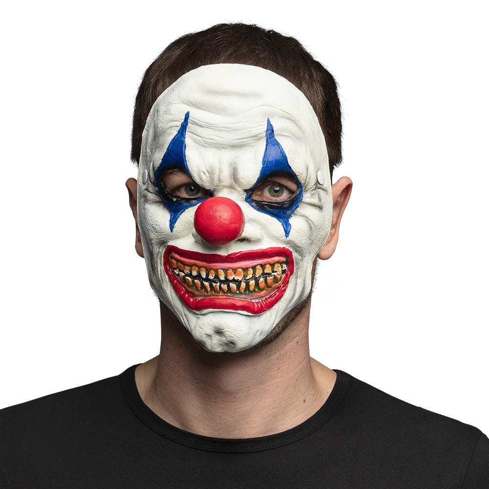 Masque Clown Terrifiant Blanc Bleu Rouge - Déguisement Adulte
