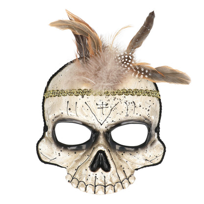 Masque Crâne Skull Amérindien avec Plumes - Déguisement Halloween