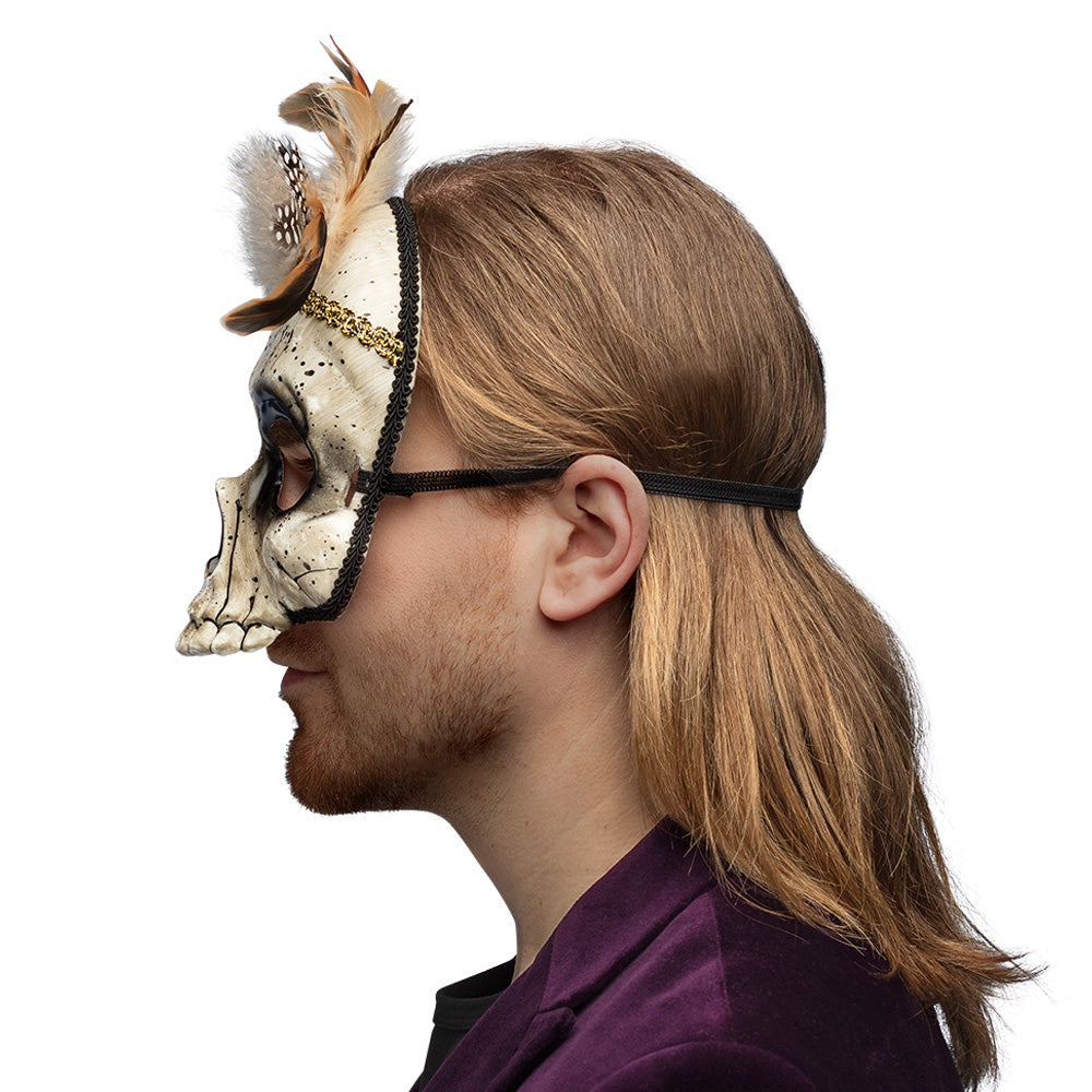 Masque Crâne Skull Amérindien avec Plumes - Déguisement Halloween