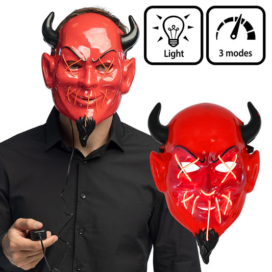 Masque Diable LED 3 Modes - Cornes Neon Rouge Halloween