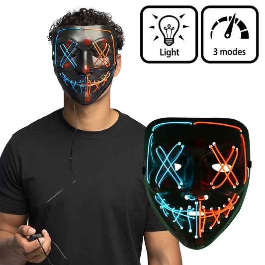 Masque LED Néon Lumineux Halloween - 3 Modes