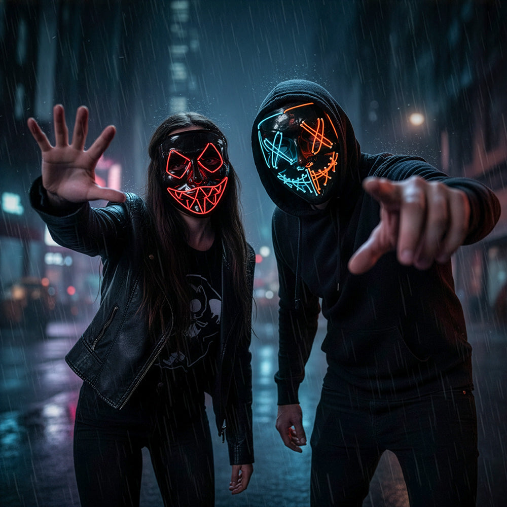 Masque LED Néon Lumineux Halloween - 3 Modes