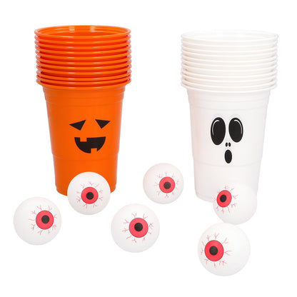Set Halloween Beer Pong 11 gobelets citrouille fantôme + balles yeux