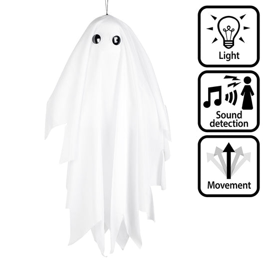 Fantôme Blanc Suspendu Lumineux et Sonore - Détecteur Mouvement