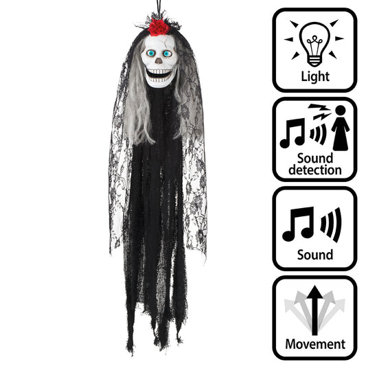 Décoration Halloween Squelette Fantôme Noir avec LED et Son
