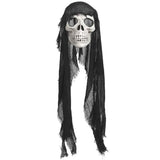 Masque Crâne Squelette avec Cheveux Longs - Halloween Gothique