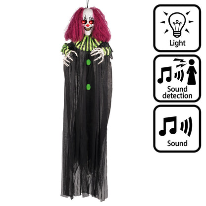 Clown Pendu Animé Lumineux et Sonore - Décoration Halloween