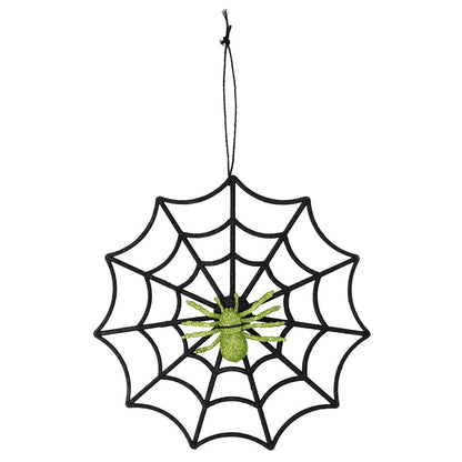 Décoration Toile d'Araignée Noire avec Araignée Verte