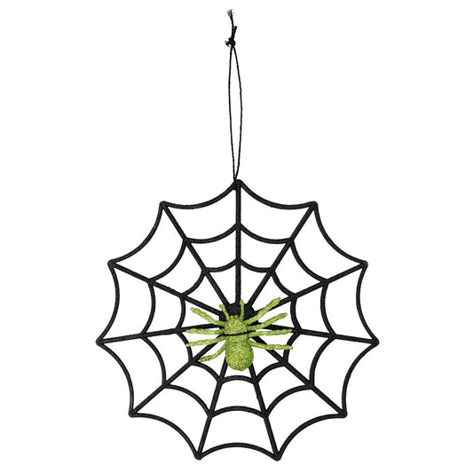 Décoration Toile d'Araignée Noire avec Araignée Verte