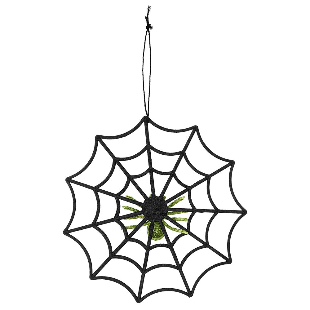 Décoration Toile d'Araignée Noire avec Araignée Verte