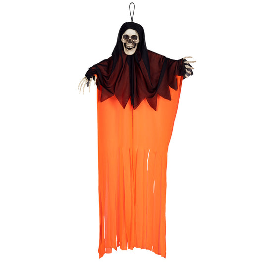 Décoration Halloween Faucheuse Squelette Orange Suspendue