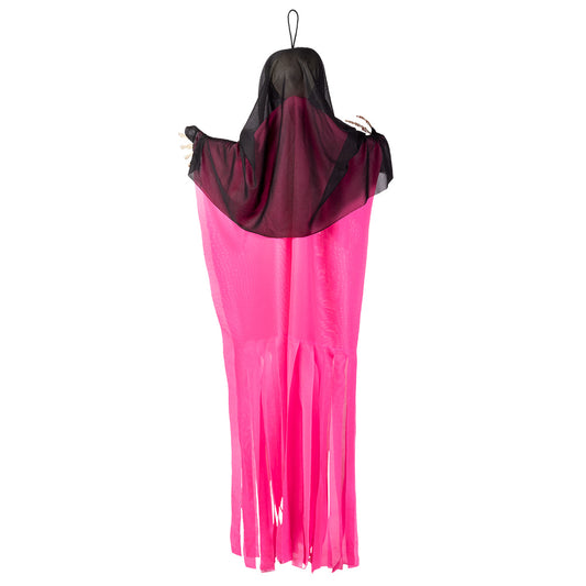 Faucheuse Squelette Suspendue Rose Fluo - Décoration Halloween