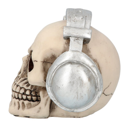 Crâne avec Casque Audio Argent - Accessoire Décoration Halloween