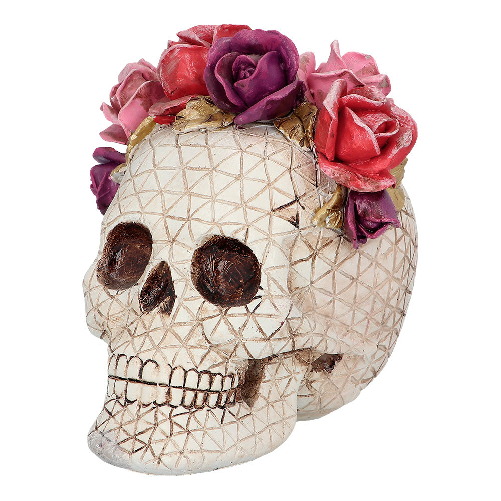 Crâne Blanc Fleuri avec Roses - Décoration Halloween Gothique