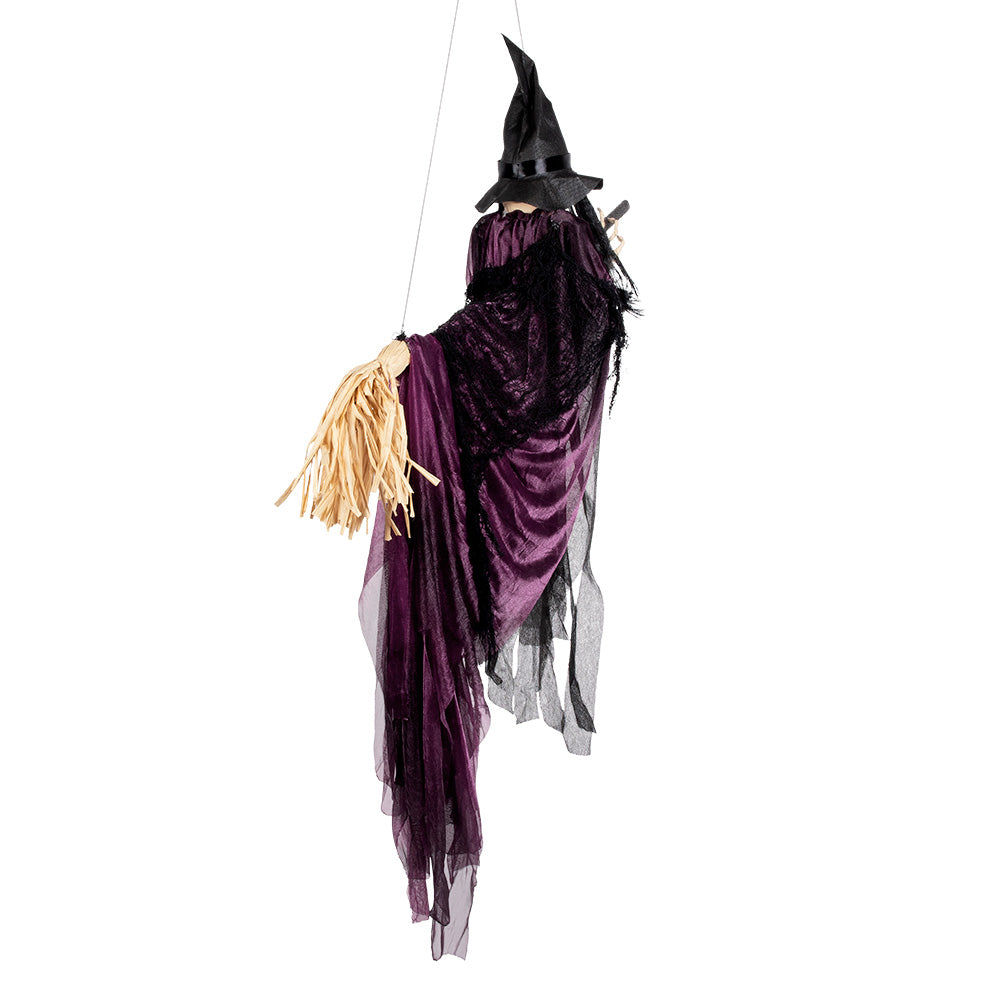 Sorcière Suspendue Noire avec Balai - Décoration Halloween