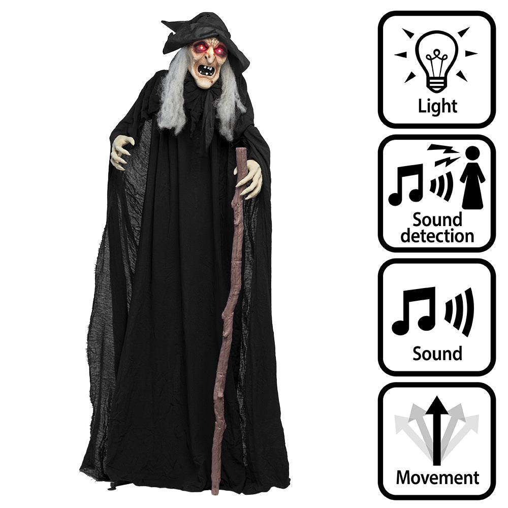 Sorcière Furieuse 170cm - Décoration Halloween Animée avec Lumière et Son
