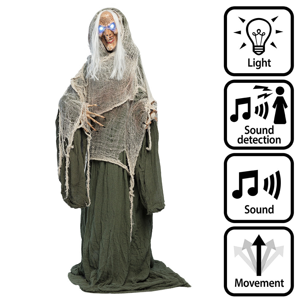 Creepy Witch 153cm - Décoration Halloween Animée avec Lumière et Son