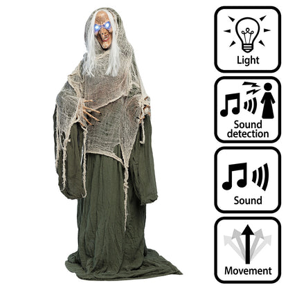 Creepy Witch 153cm - Décoration Halloween Animée avec Lumière et Son