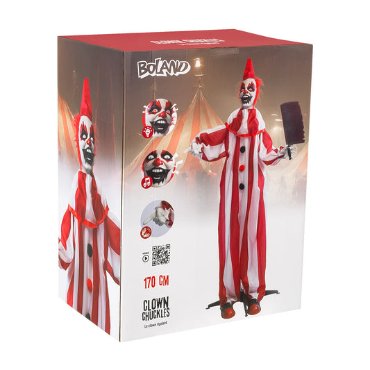 Clown Chuckles Géant 170cm - Décoration Halloween Lumineuse et Sonore