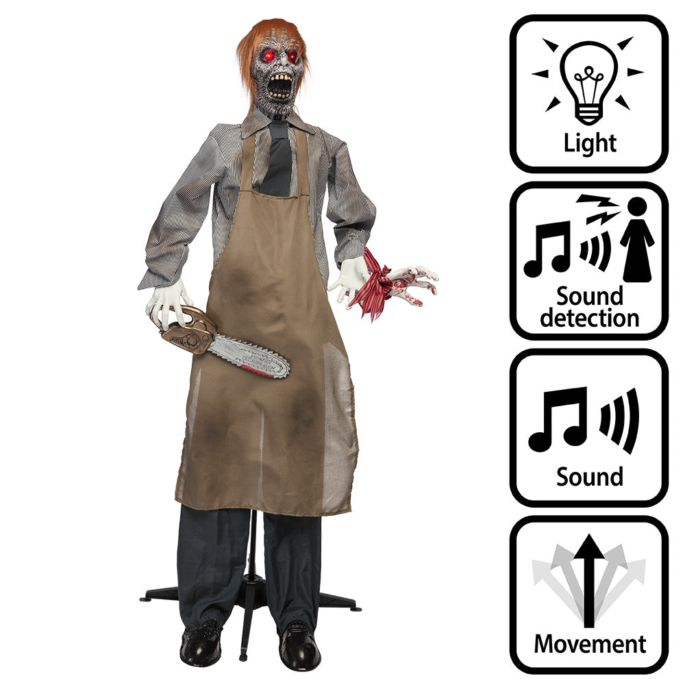 Chainsaw Charlie Zombie 165cm - Décoration Halloween Animée