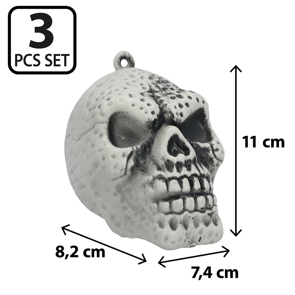 Set 3 Crânes Décoratifs Halloween Pendentifs Pointillés