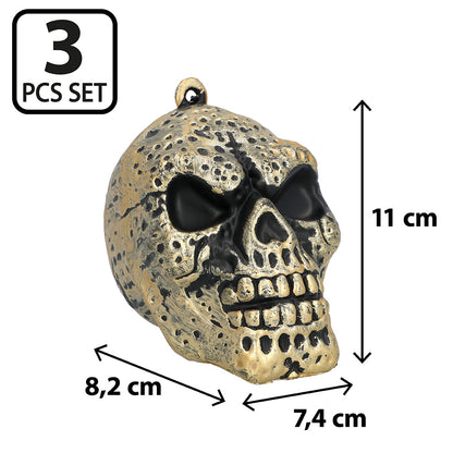 Crâne Doré Halloween 3 Pièces - Décoration Tête de Mort